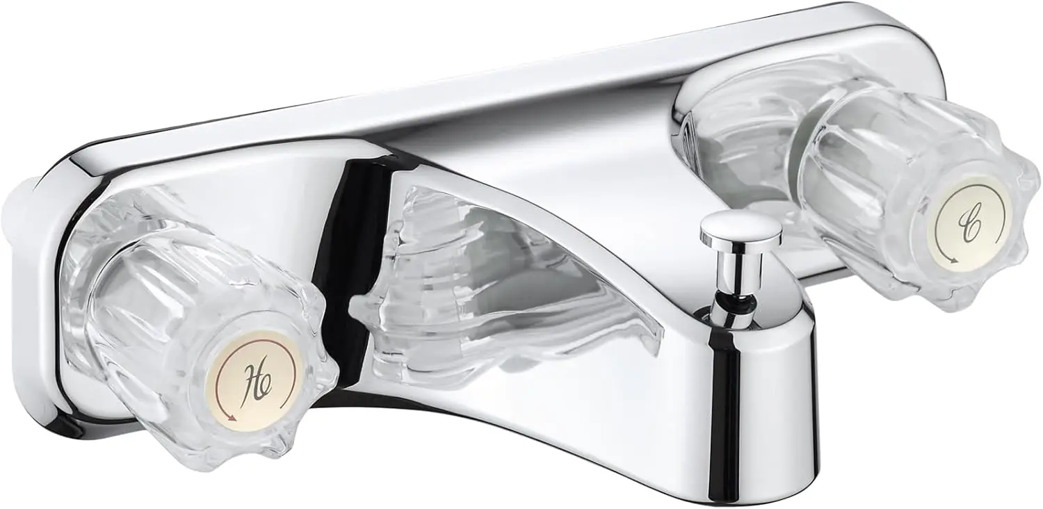 

Смеситель для душа и ванны для мобильного дома/автодома, 8 дюймов, с 2 ручками, хромированный, с прозрачными акриловыми ручками