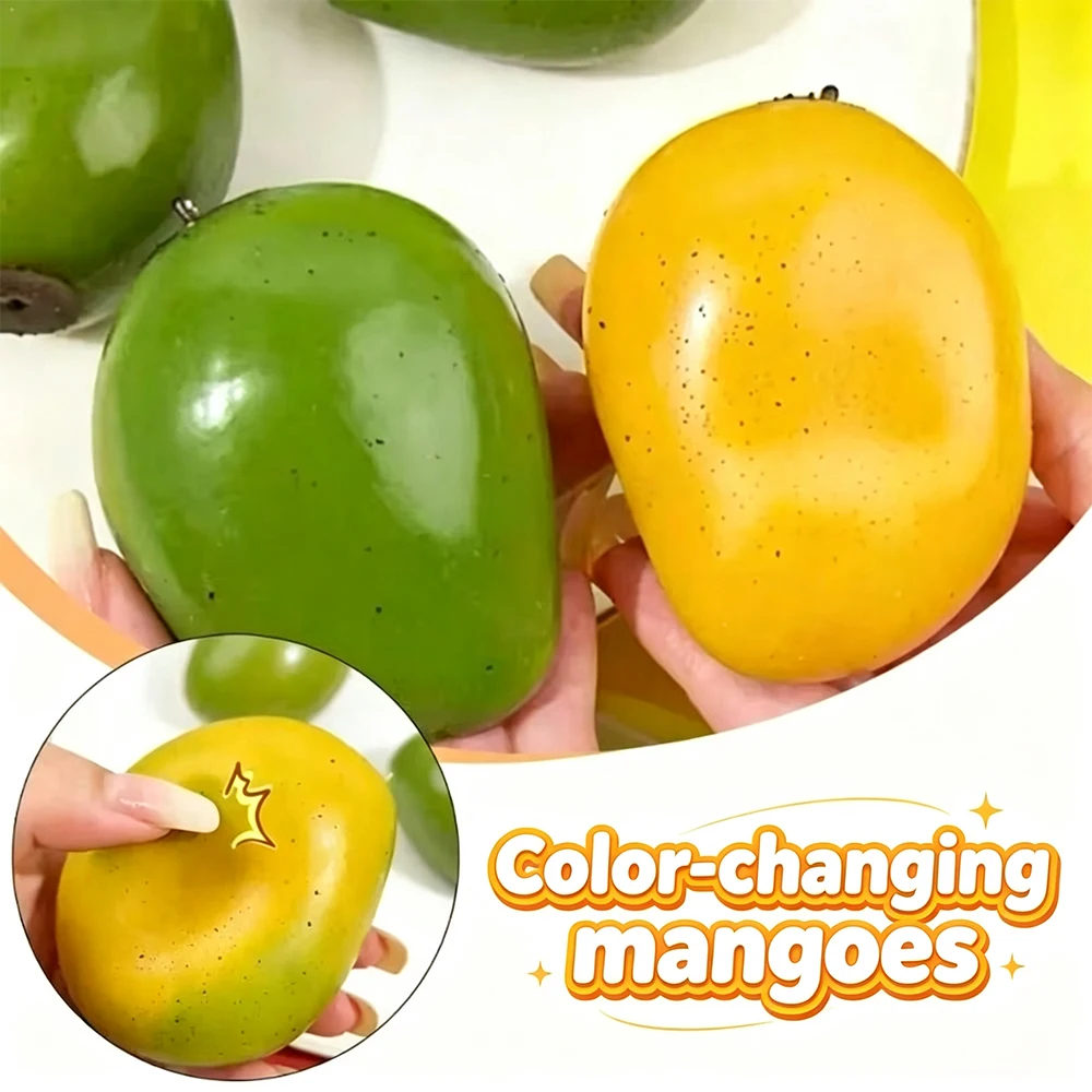 Cute Mango Squeeze Ball Kawaii Fruit Fidget Sensory Toy Stress Reliever Color Change Slow Rebound Release Stress Relieving Ball