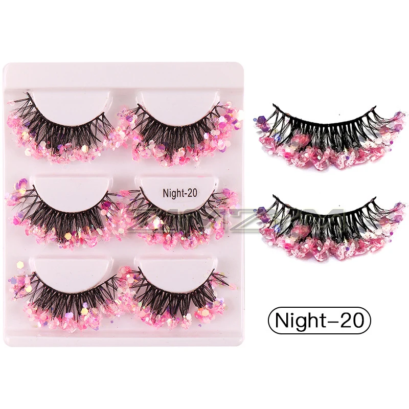 3D Shining Colored Eyelashes Glitter Dramatic Volume Glow Russian Color Fluffy Lashes For Cosplay Halloween Party Rainbow Cilias