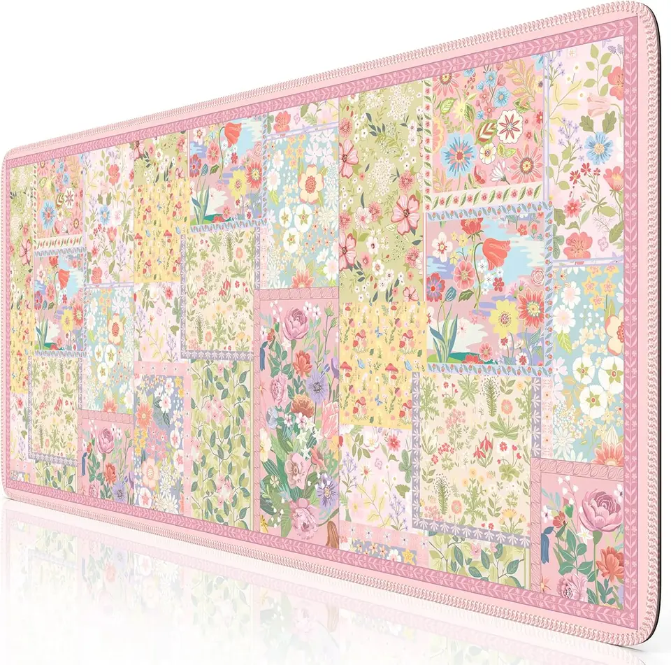 Large Pink Floral Desk Mat for Keyboard and Mouse