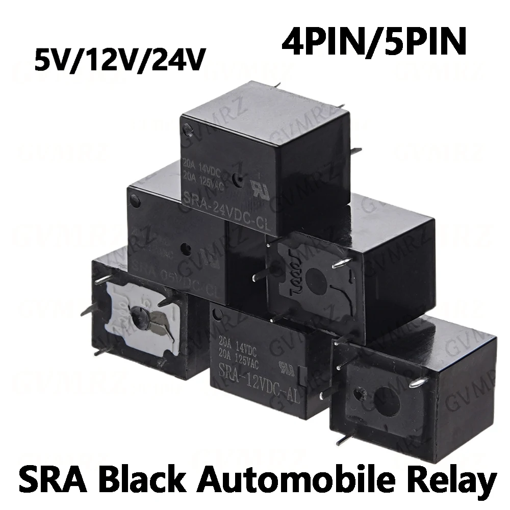 5PCS Relay 4Pin 5Pin PCB Type Black Automobile Relay SRA-05VDC-AL SRA-12VDC-CL SRA-24VDC-CL 5V 12V 24V 20A DC Power