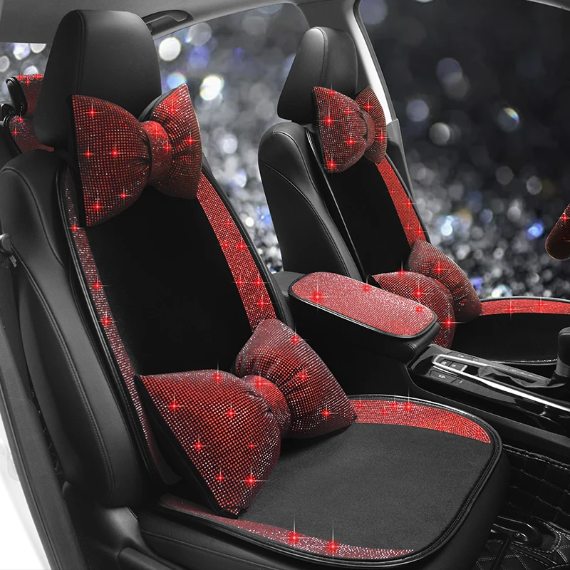 Neue Rote Strass Intarsien Mode Einfache Schützende Nicht-slip Auto Sitzkissen Abdeckung Auto Innen Ornamente