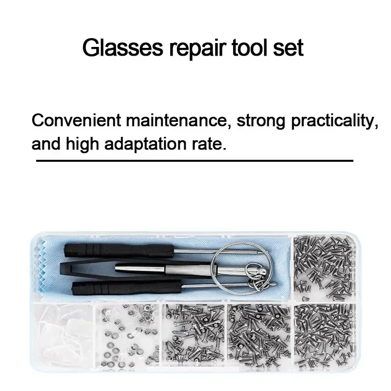 Reparaturset für Brillen und Sonnenbrillen: Schraubendreher, Schrauben, Muttern, Nasenpads und Optische Teile im Sortiment – Detail 5