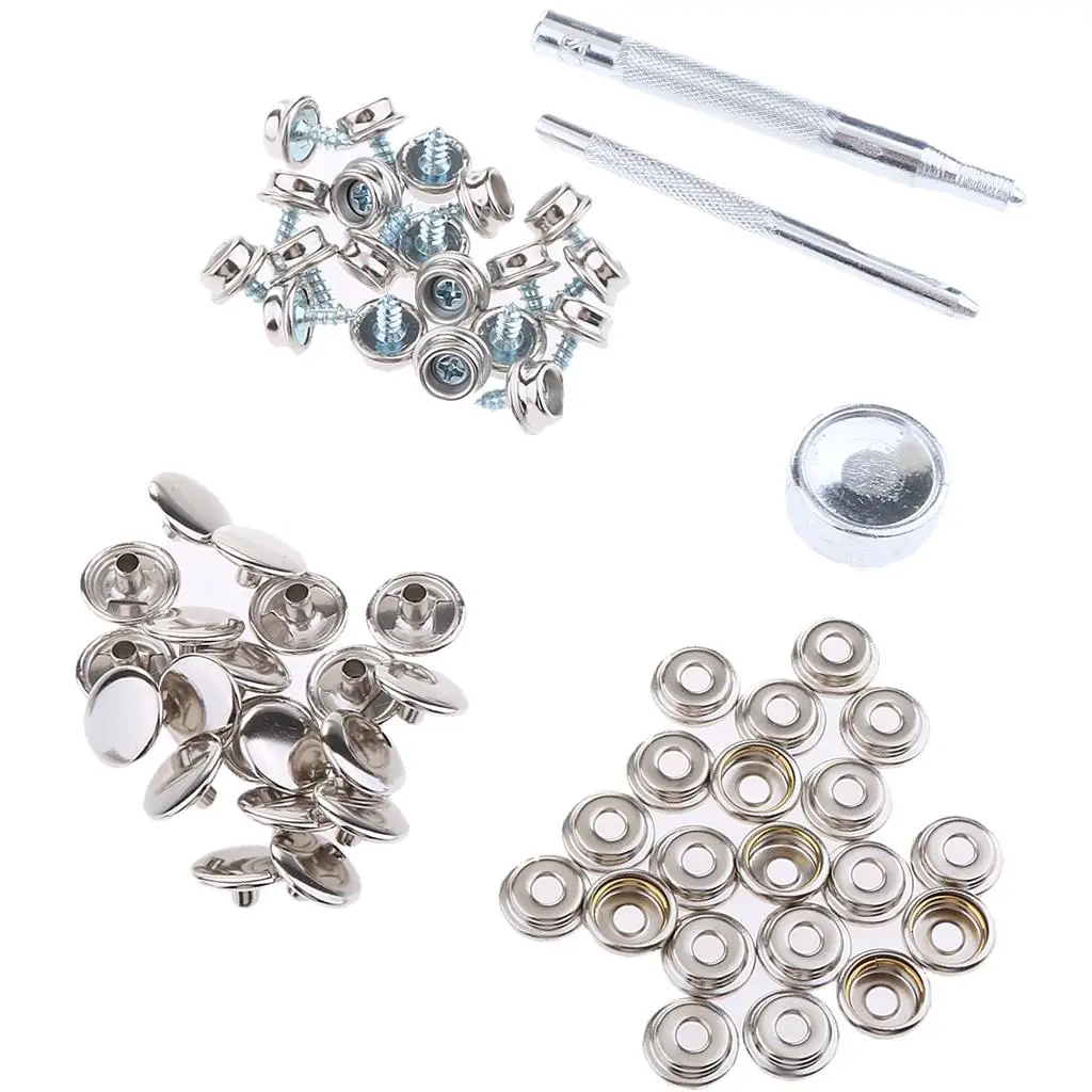 63Pcs Canvas Fabric Stainless Steel 3/8'' Screw Button Socket