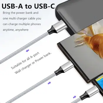 Puxnoin 多功能充電線 USB C 分線器 3 合 1 快速充電線,帶 3 個 Type-C 公頭端口,兼容手機 9 最佳銷售 USB-C 分線器線纜 - №5
