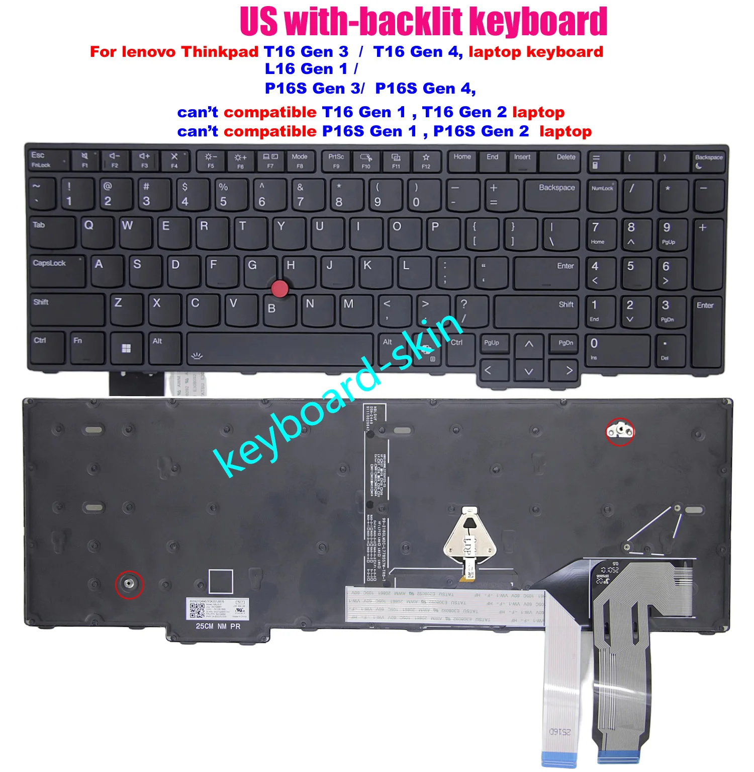 

Новая американская клавиатура с подсветкой для ноутбука Lenovo Thinkpad T16 Gen3/T16 Gen 4,P16S Gen3/P16S Gen4,L16 Gen 1