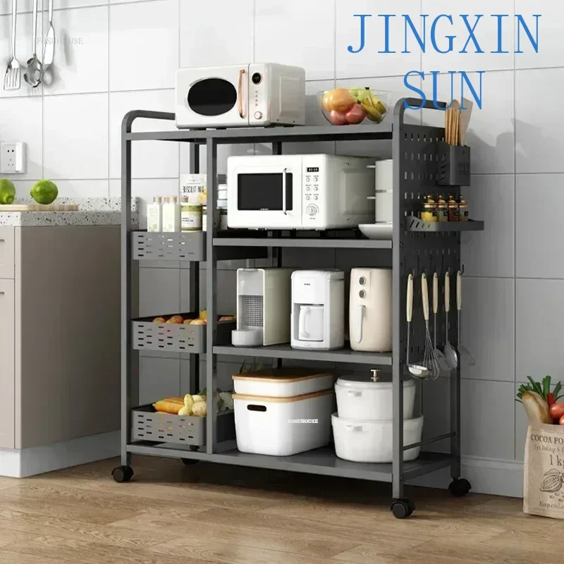 Nordic Carbon Steel Kitchen Trolleys Multi-functional Vegetable Basket Storage Racks Home Mobile Organizer Cart