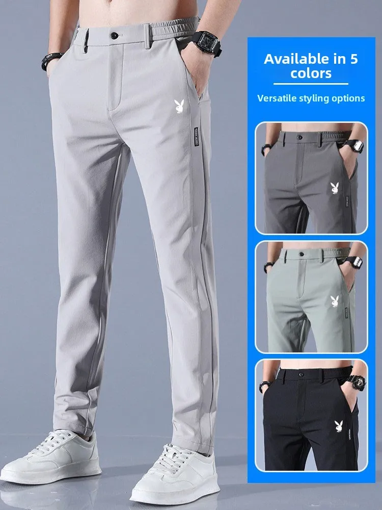 

Men's Ice Silk Pants Summer Thin Straight Leg Qui Dry Sport Casual Long Trousers Faionable All-Match Youth Active...
