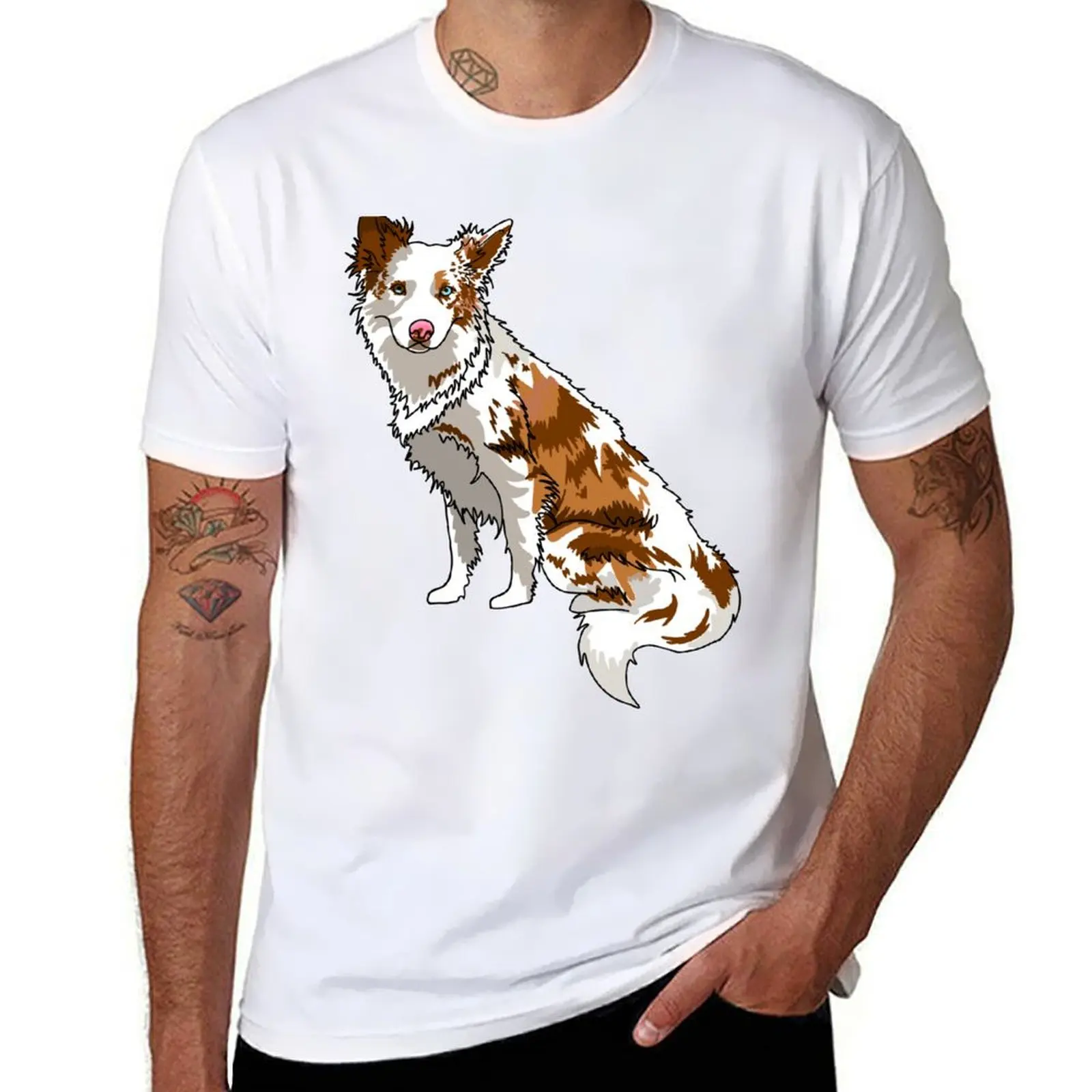 

man collie t shirt t T-Shirt Red shirt man merle graphic border casual