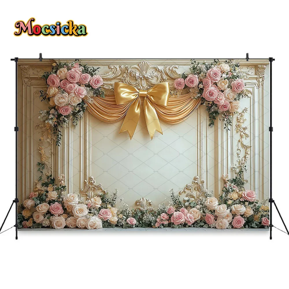 Mocsicka Wedding Church Background Photoshoot Classical Baroque European Flower Wall Background Bow Curtain Maternity Photobooth