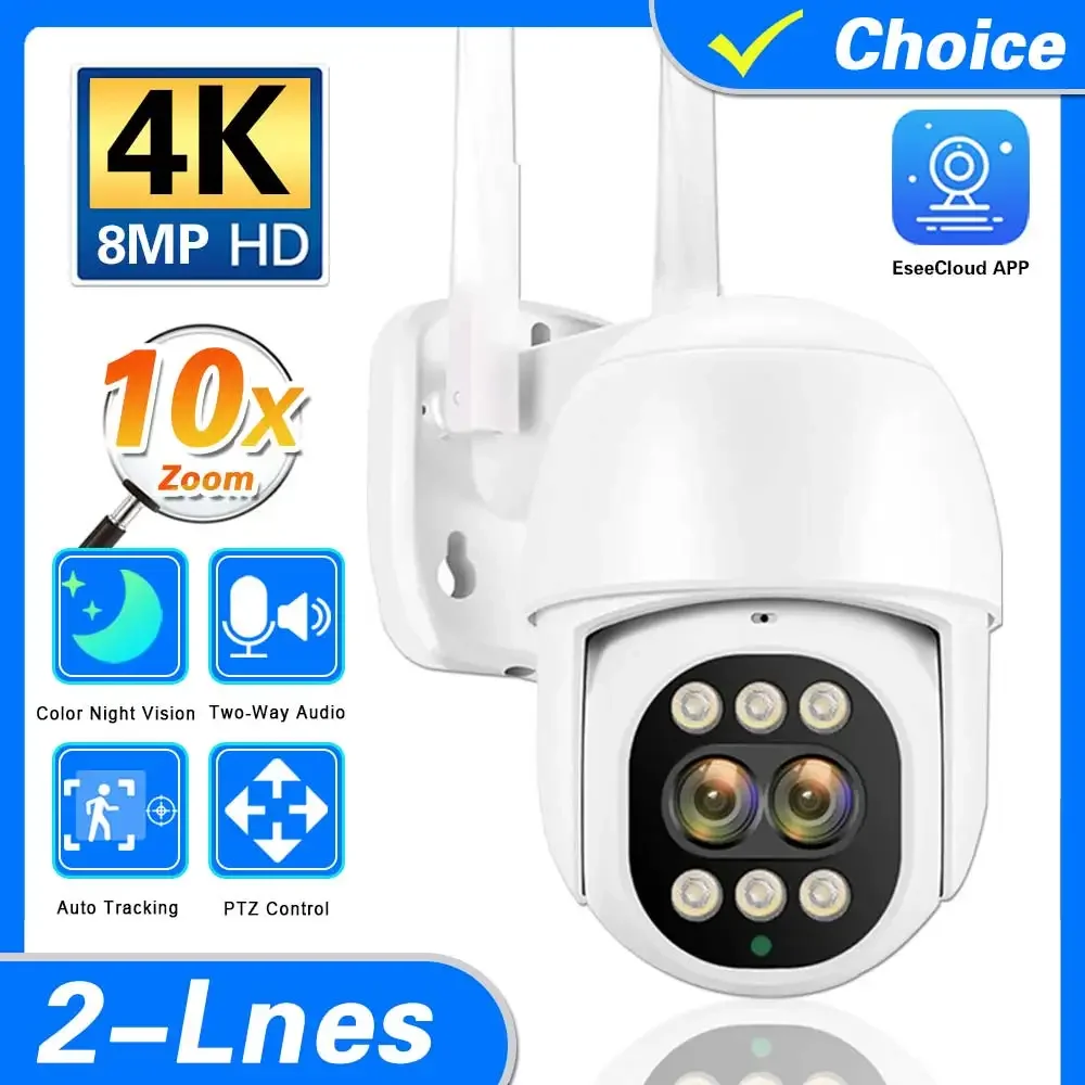 

8MP 4K WiFi Security Cameras Dual Lens 10X PTZ Zoom Outdoor PTZ Video Cam Auto Tracking IP66 Waterproof CCTV Surveillance Cam