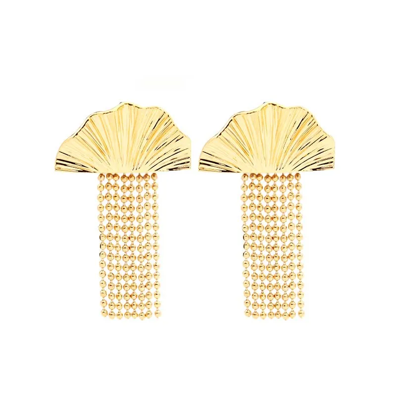 

VAROLE Women's Fan Shaped Earrings with Bead Tassel Dangle Fashion Jewelry Pendientes Mujer for Holiday