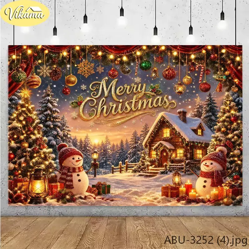 VIKAMA Ornament Christmas Backdrop Tapestry Wall Hanging, Wall Art for Photo Studio Party Living Room Bedroom Home Decor