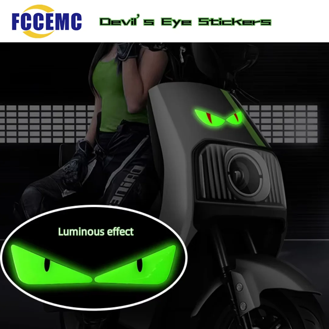 2pcs 3D Luminous Motorcycle Headlight Devil Eye Stickers Cat Eye Night Decorative Sticker for Yamaha Honda Suzuki Vespa