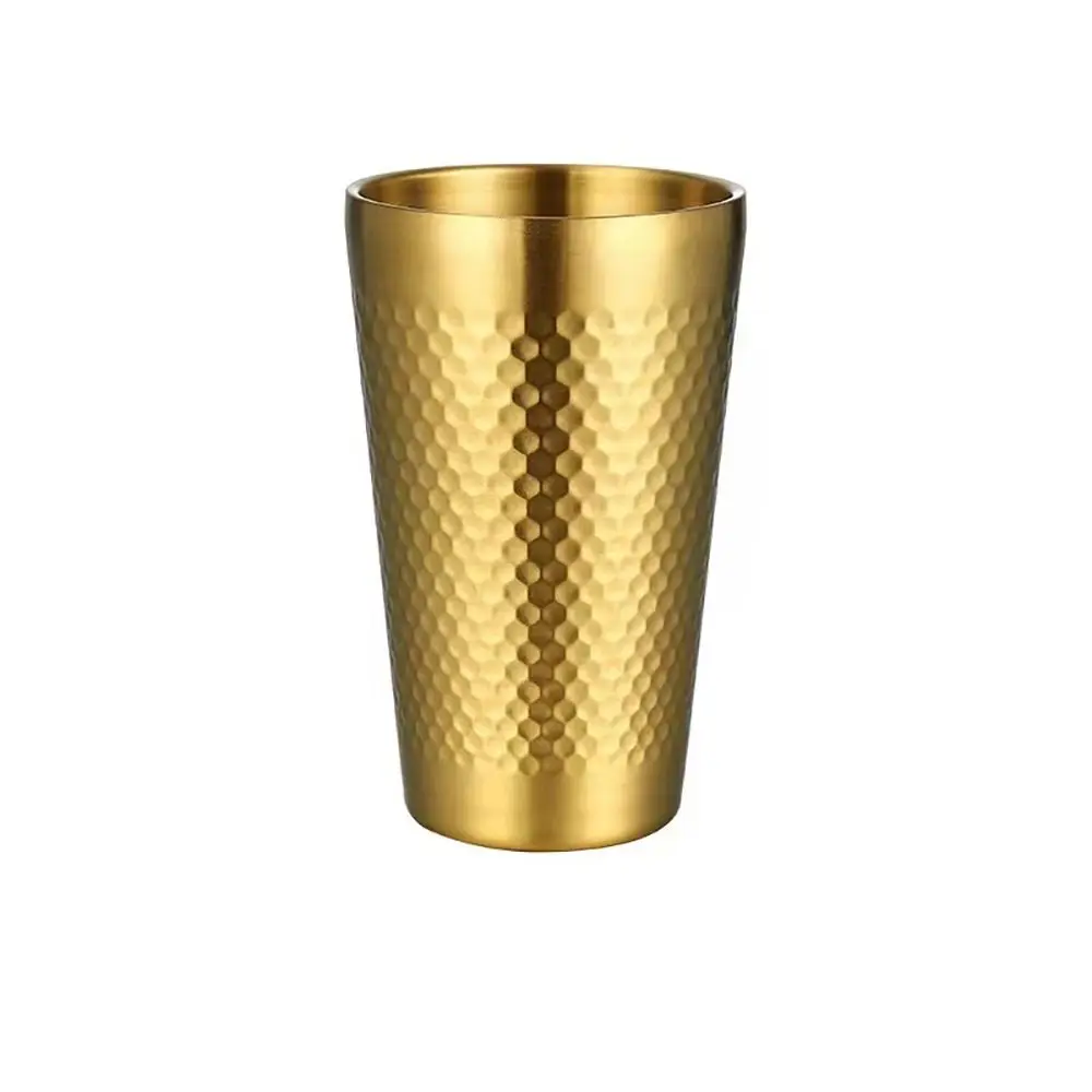 Stainless Steel Double-Wall Beer Cups Hammered Texture Anti-scalding Cold Water Drinks Cup Anti-fall Ins Industry Style