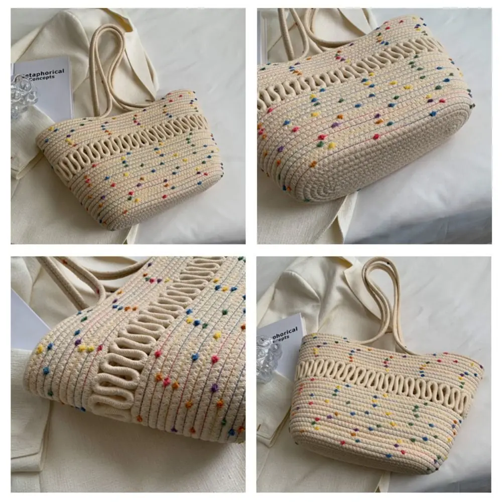 Knitting Fabric Handbag Durable Straw Large Capacity Beach Bag Shoulder Bag Women