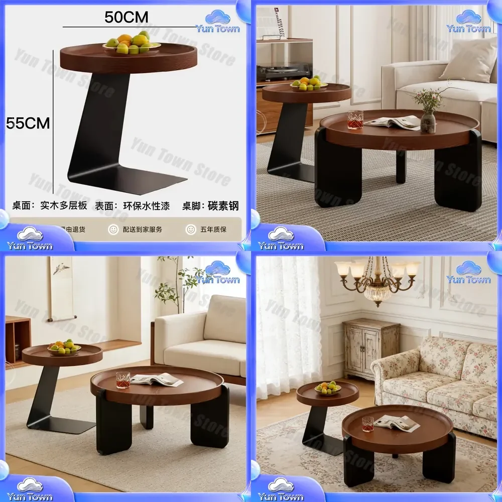 for Italian coffee table solid wood round tea table small apartment combination simple retro style designer living room sofa