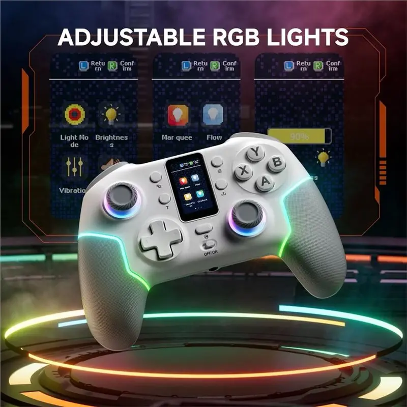 AT82-STK-7052 Wireless Bluetooth Game Controller For Switch Android IOS PC With Screen Six-Axis Vibration RGB Lighting A
