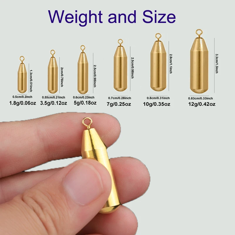 Piombini da pesca in rame da 10 pezzi, Piombini da pesca in rame, Pesi a canna tono dorato per la pesca in mare e d'acqua dolce,