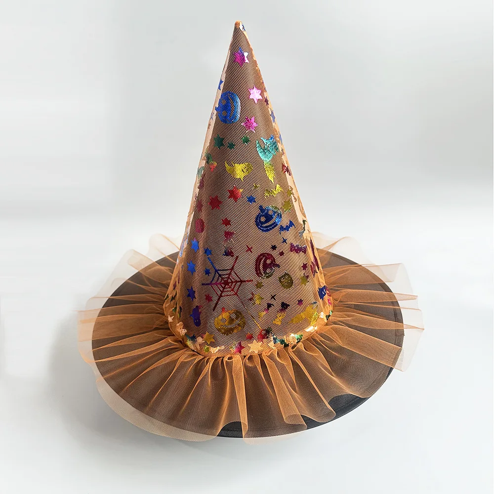 Mesh Witch Hat Halloween Party Props Masquerade Costume Accessories Ghost Five-Pointed Star Wizard Hat Cosplay Hat