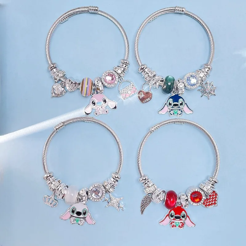 Stitch Pandora Charms Bracelet Y2k Silver Bangle Jewelry Cute Doll Accessories Toys Cartoon Kids Hip-Hop Stitch Pendant Gift