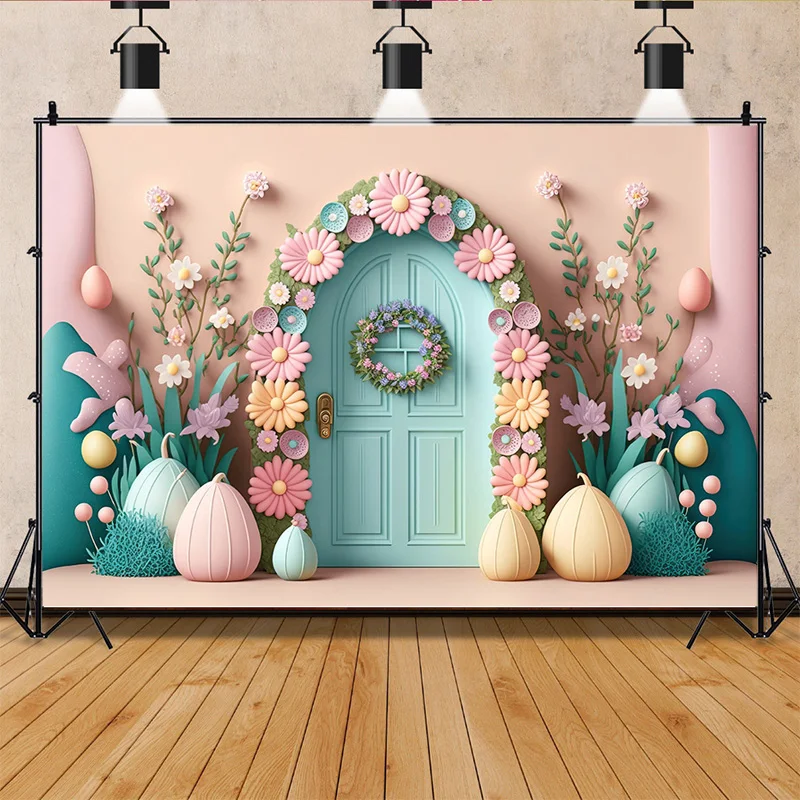 

Easter Scene For Photo Studio Background Celebrations Green Spring Eggs Rabbits Photography Backdrops Props FR-03