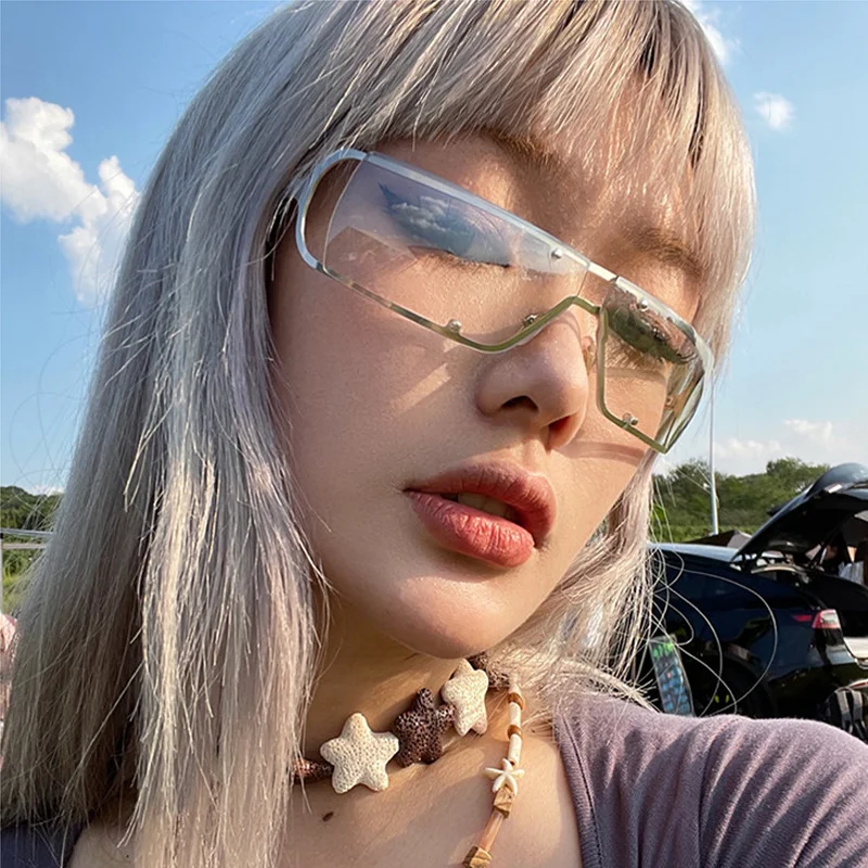 Retro metal  frameless Y2K sunglasses futuristic Women Men cyberpunk millennial hottie Casual Frame Eyewear Trendy sun glasses