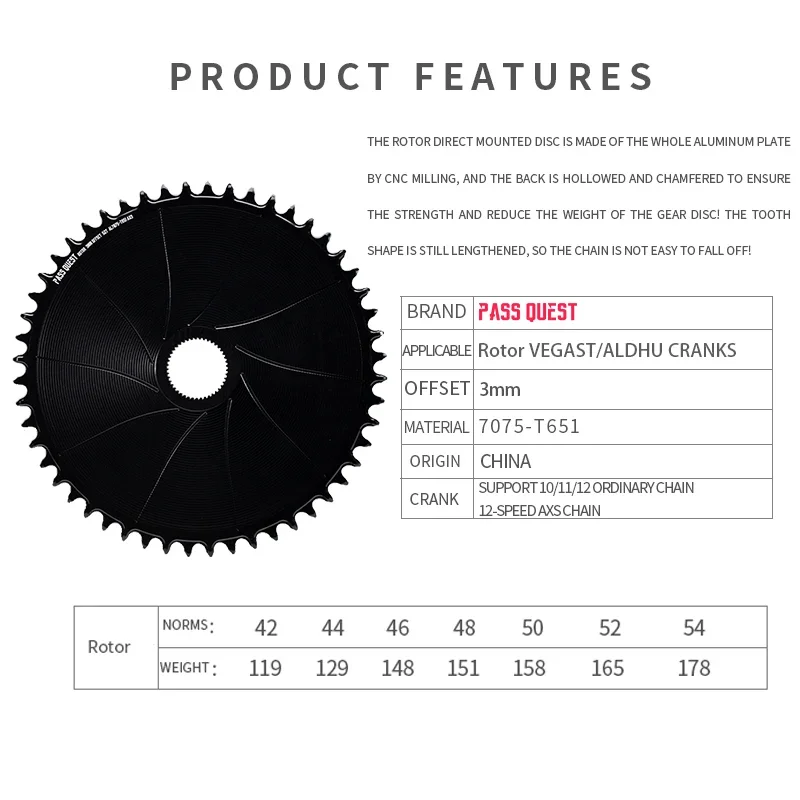 3mm Offest for Rotor VEGAST/ALDHU CRANKS 10 11 12 Speed Round Narrow Wide Chainring MTB Bike 12 Speed  AXS