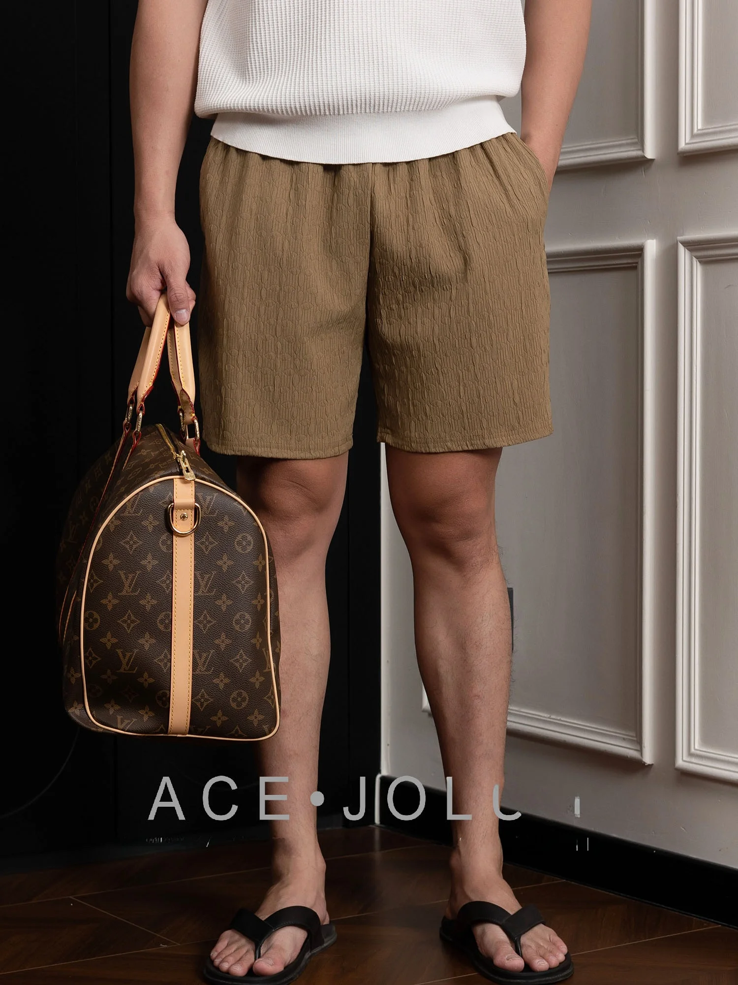 

Хаки, повседневные мужские летние брюки 202, новые тонкие уличные пляжные спортивные брюки со средней талией, прямые брюки Faion Urban Sle из полиэстера...