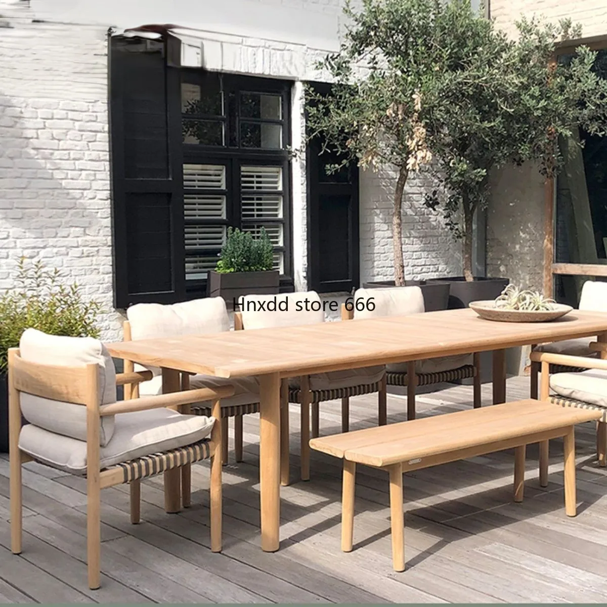 Outdoor teak waterproof sunscreen casual solid wood dining table and chair combination