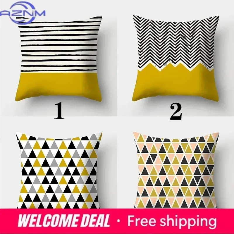 Yellow Striped Plaid Pillowcase 45cmX45cm Square Sofa Pillow Cover Creative Graphics Cushion