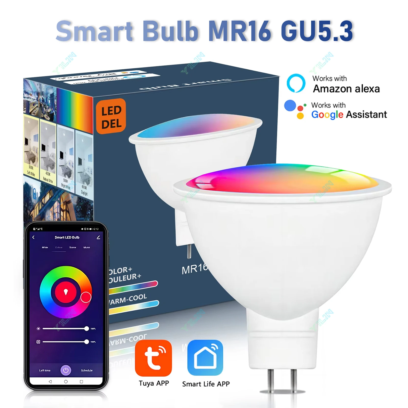 

Tuya Smart LED Spotlight Bulb GU5.3/MR16 DC12V LED Ceiling Lamp RGBCW Color Change WIFI APP Control Work With Alexa Google Home