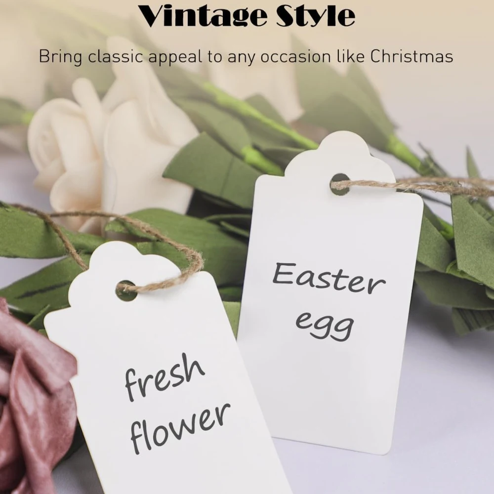 

White Label, Used for Pricing, Writable Label Display Label, and Hemp Rope for Jewelry, Clothing, Retail, Labeling, and Gifts