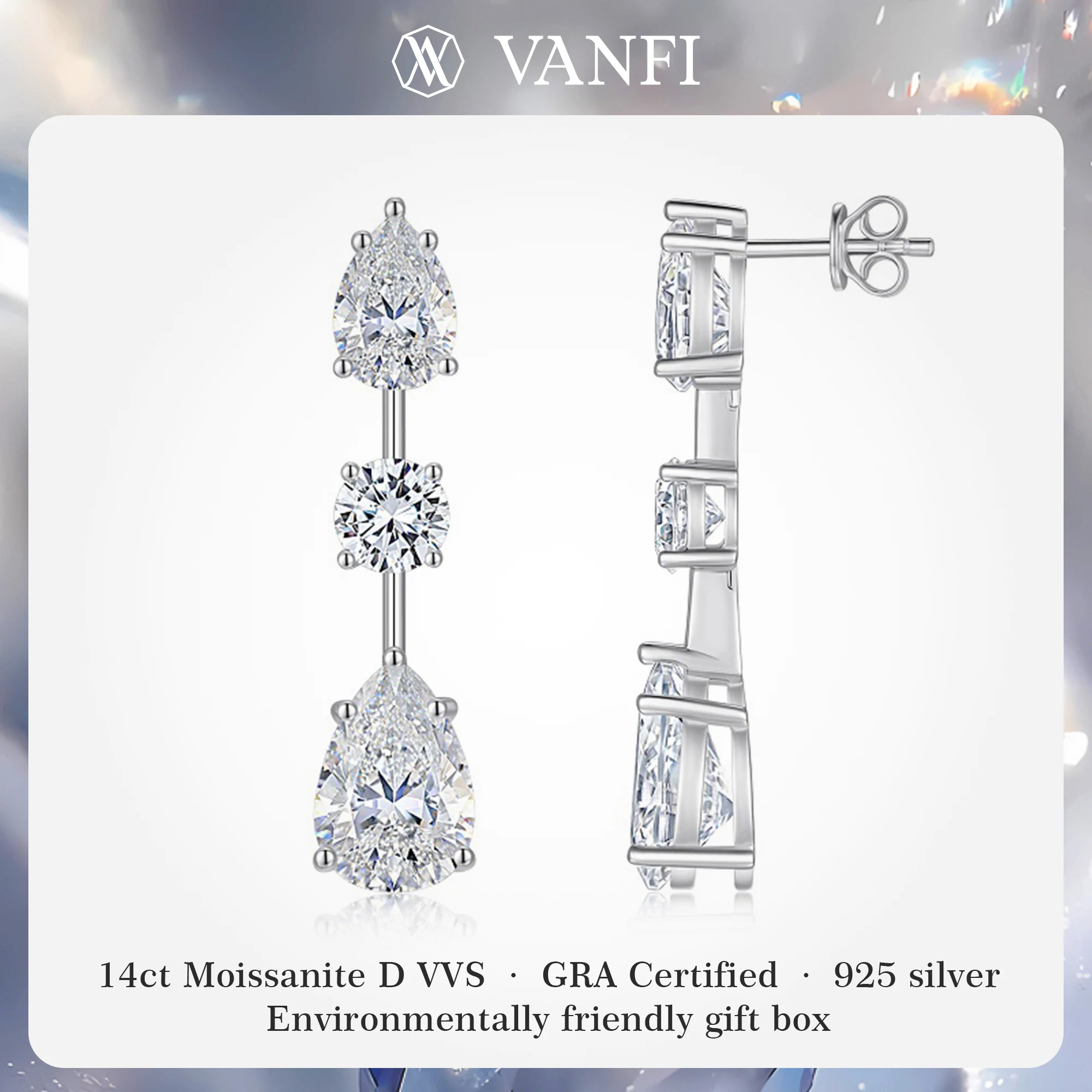 

Kfvanfi 14ct Moissanite D VVS1 luxury women's earrings 925 sterling silver plated with 18k white gold noble banquet fine jewelry