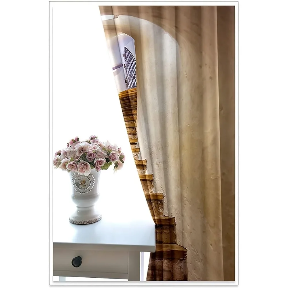 Braune Wohnzimmervorhänge, 2er-Set, Vintage-Treppenhausstil, 92" breit x 108" hoch (234 cm x 274 cm), Polyestermaterial