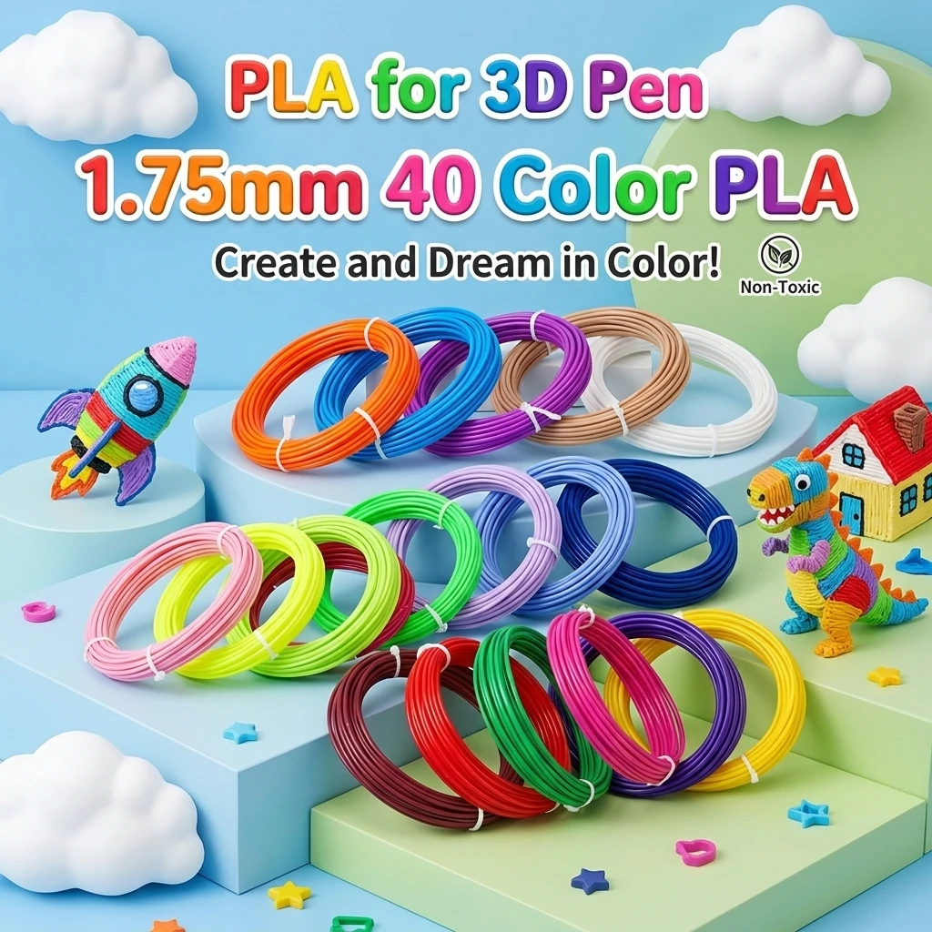 3D Pen 36M 50M 100M 150M 200M Length 40 Color PLA Filament Smoke Free Safe Plastic Refills for Kids 3D Printing Pens