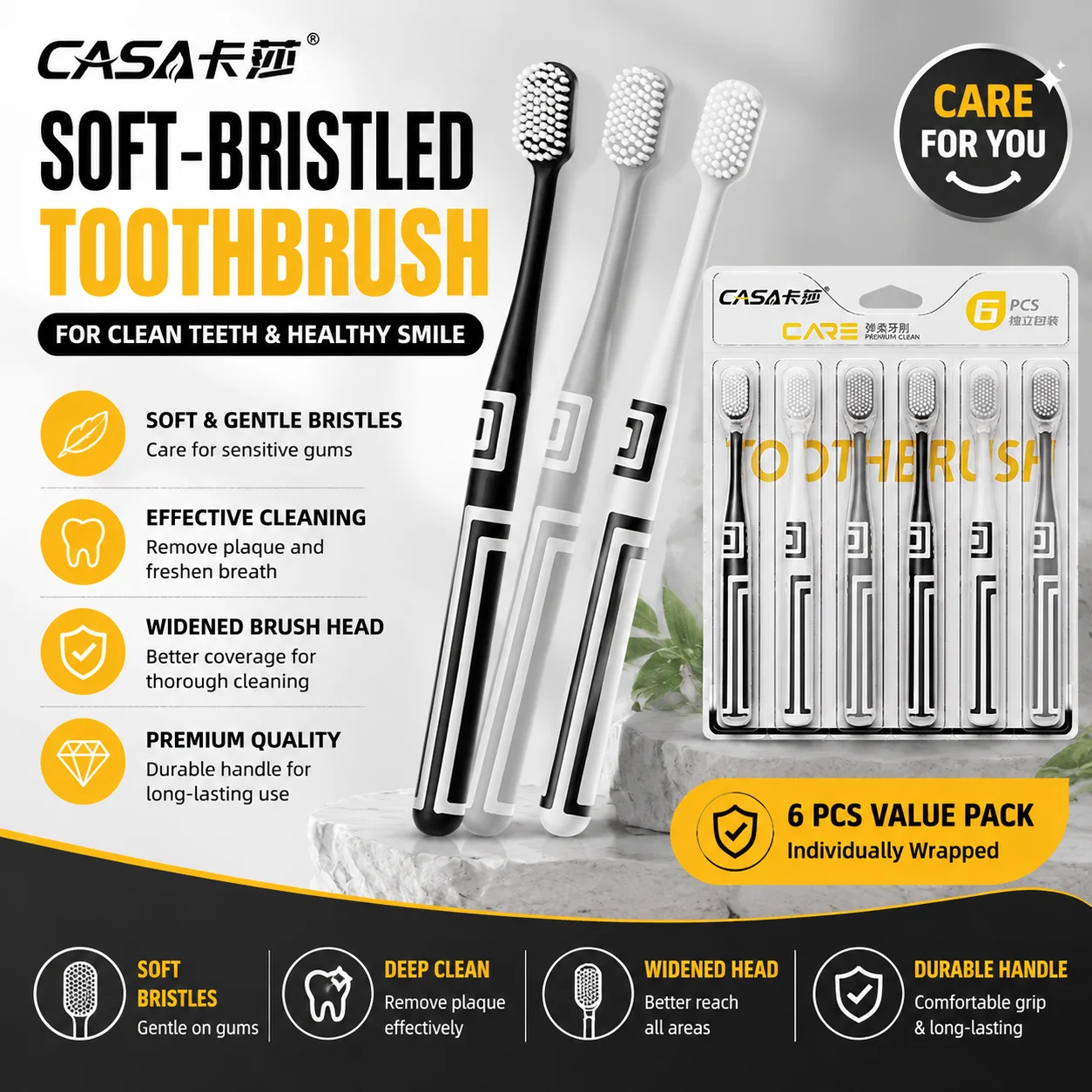 【 Handheld Six 】 Advanced Soft Toothbrush for Adult Home Use, School Use, Cleaning, Gingival Protection, Wide Head Toothbrush
