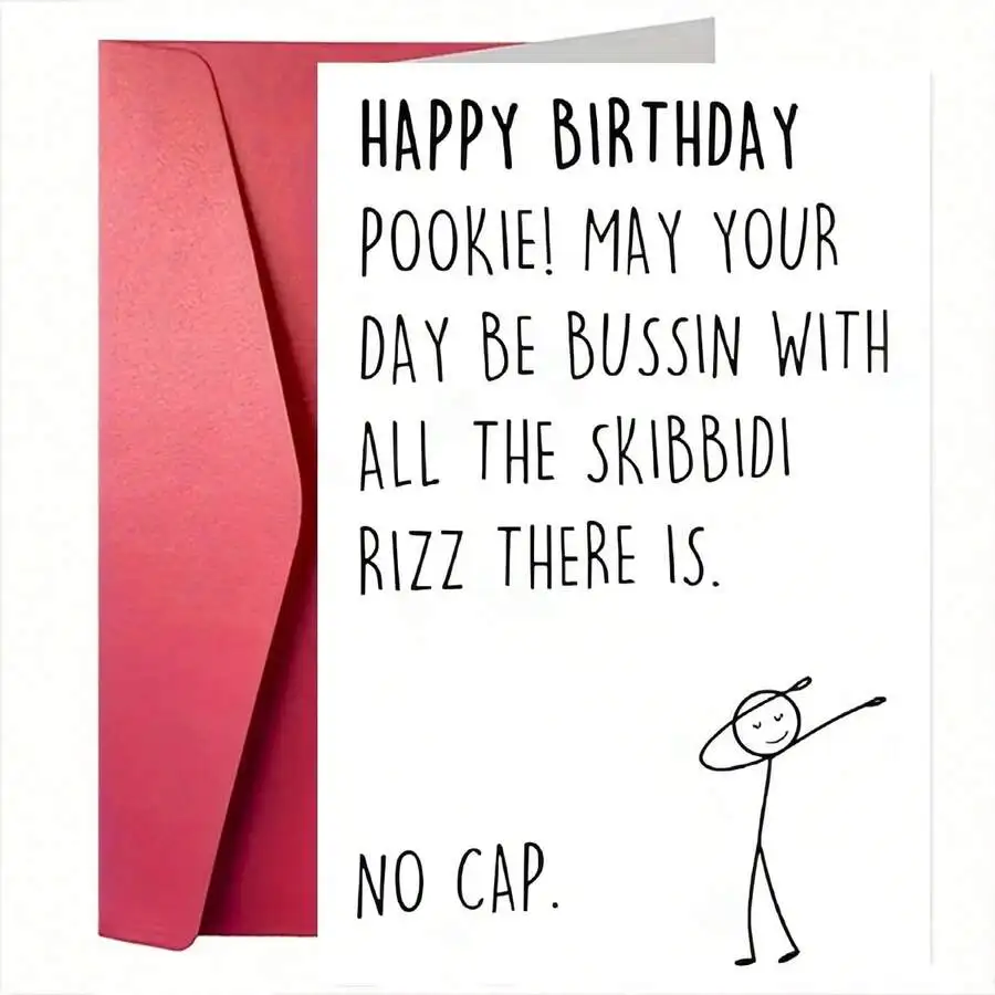 1pc Humorous Little People Birthday Card, With Envelope, 'HAPPY BIRTHDAY POOKIE! MAY YOUR DAY BE BUSSIN WITH ALL.', Little Peopl