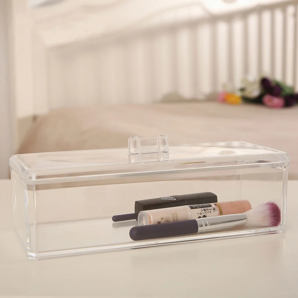 

Transparent Rectangular Storage Box Single-Layer Cotton Pads Holder Lid Acrylic Dustproof Makeup Organizer