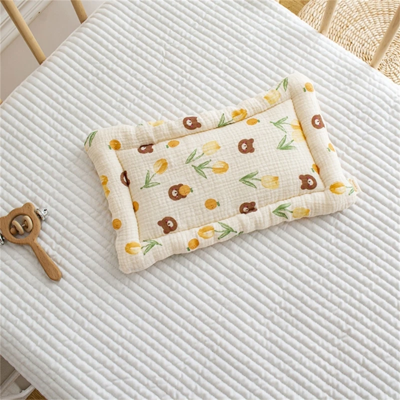 Almohadas para bebé, almohada de soporte para la cabeza del bebé con bonito patrón, almohada para cochecito, almohada plana para bebé para niños pequeños recién nacidos de 0 a 12 meses