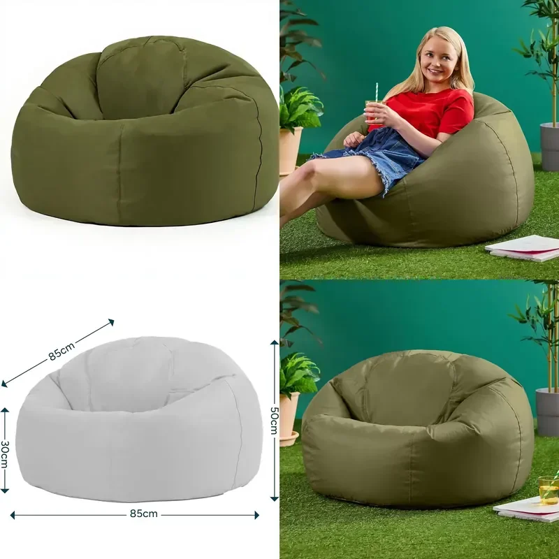 Gaming Bean Bag Chair Khaki Woven Polyester Waterproof Polystyrene Filled Single Seat Lightweight Portable