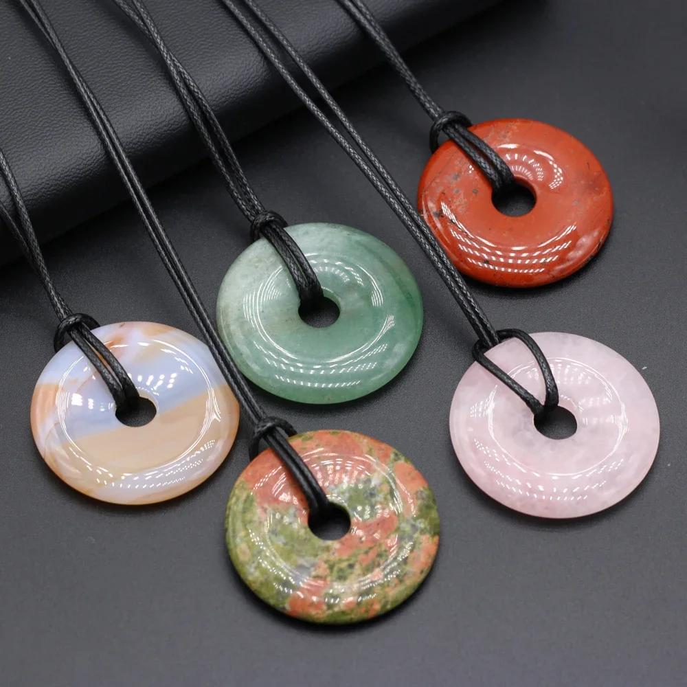 

Fine Big Hole Beads Necklace Natural Stone Round Shape Pendant Necklace for Women Making DIY Jewerly Party Gift 40x40mm
