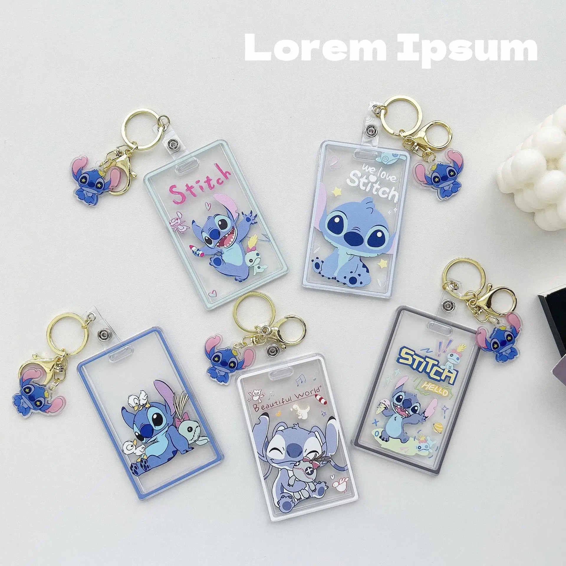 

New Disney Cartoon Stitch Kawaii Card Sleeve Key Chain Pendant Students Metro Card Campus Card Loss Resistant Variety of Styles