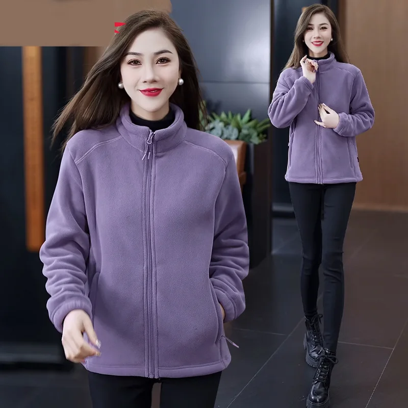 Chaqueta de lana de alta calidad para mujer, forro polar grueso para otoño e invierno, poliéster de alta calidad, cierre de cremallera de manga larga