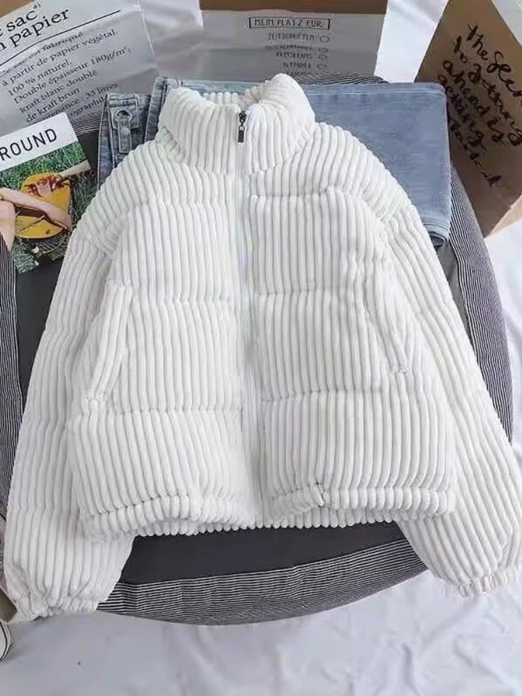 Chaqueta de algodón de pana para mujer, Chaqueta corta de moda, ajuste suelto, Invierno