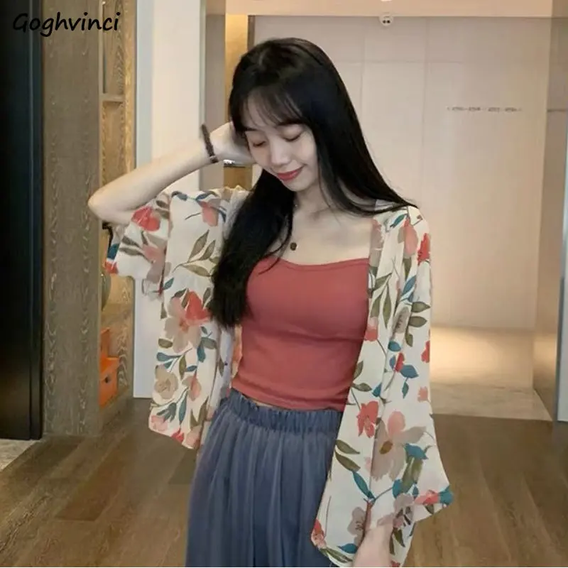 

Japan Style Floral Jackets Women Baggy Vintage Summer Thin Fashion Cropped Outwear Casual Sunscreen Tender Female Simple Comfort