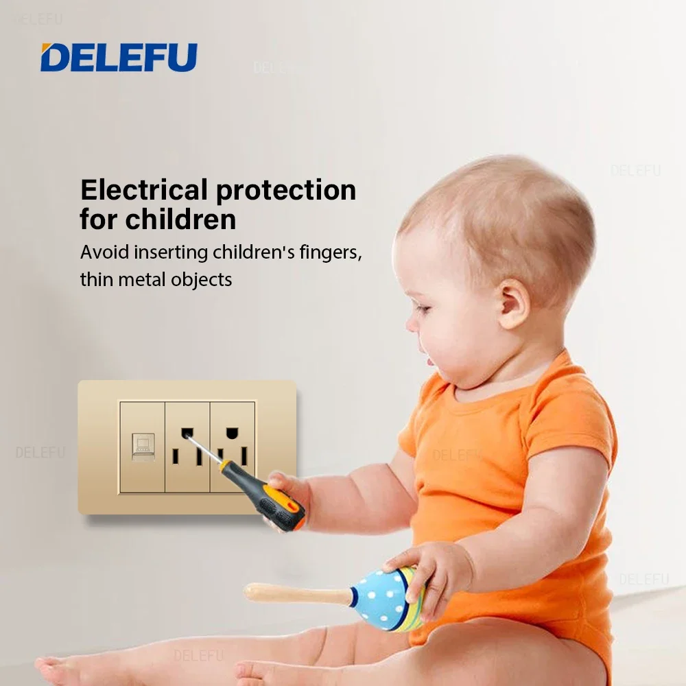 DELEFU Gold PC panel American Standard series 118*74mm wall computer combination socket switch