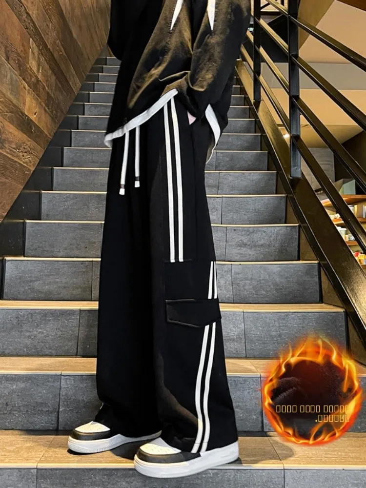 

Мужские зимние повседневные брюки Thiened Fce, теплые длинные брюки прямого кроя, корейские спортивные брюки свободного кроя, цветные