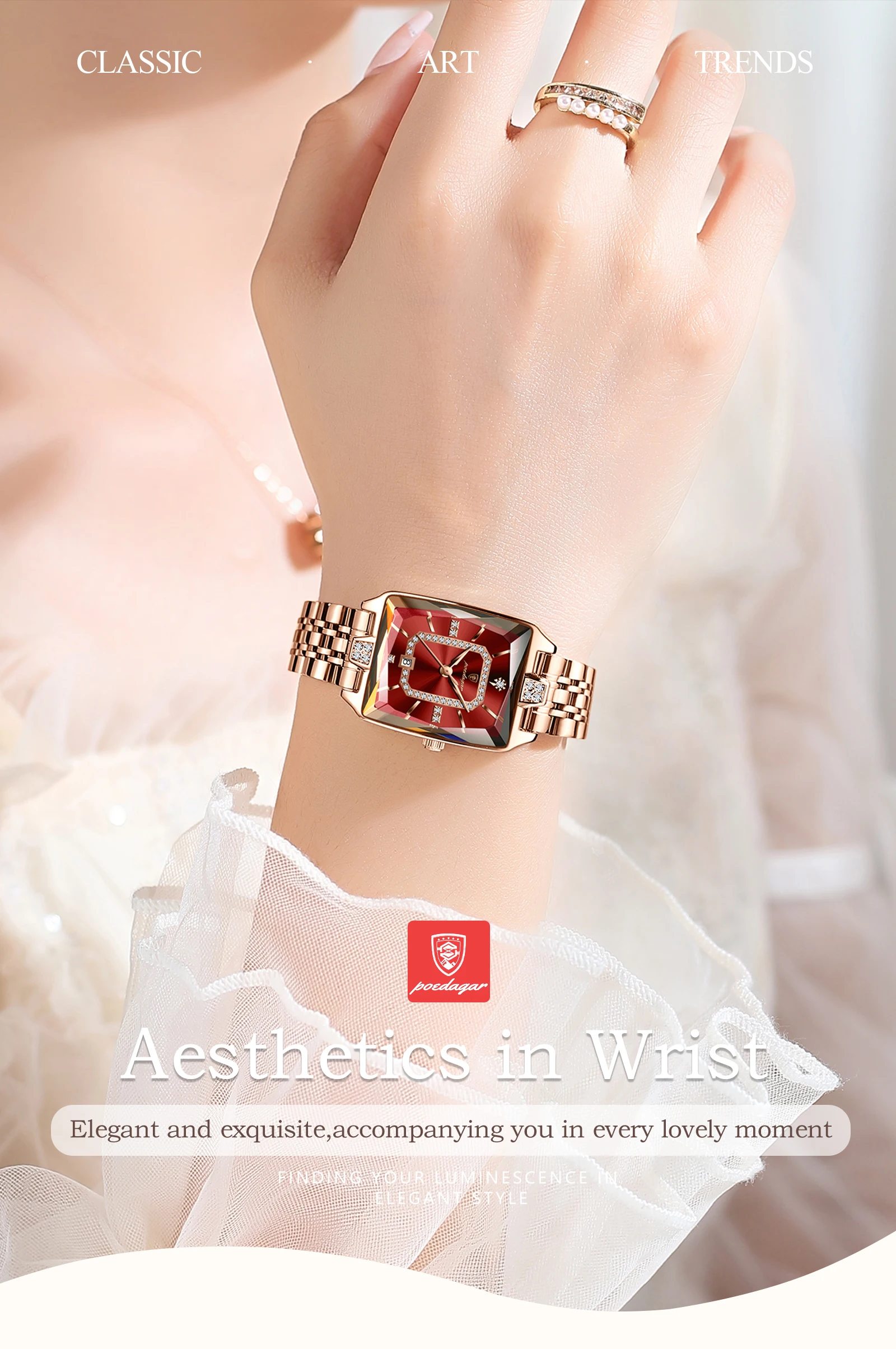 POEDAGAR Luxusmarke Damen-Armbanduhr Elegante Wasserdichte Edelstahl-Damenuhr Modische Datum Quarz Damenuhren Reloj – Detail 2