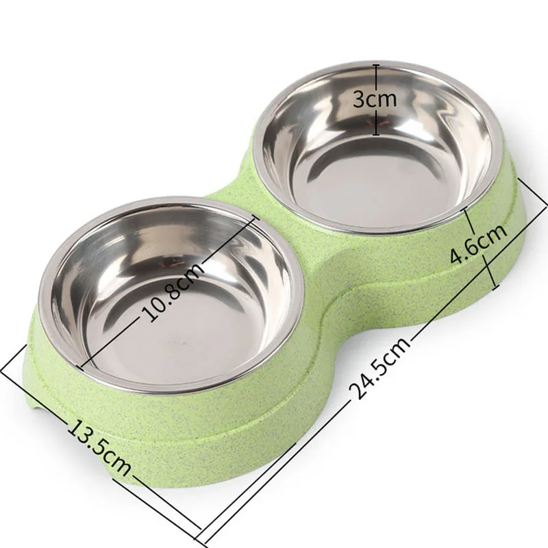 Double Pet Bowls Cat Feeder Water Feeder Round Stainless Steel Drinking Dish Feeder Cat Puppy Feeding Supplies Cat Accessories